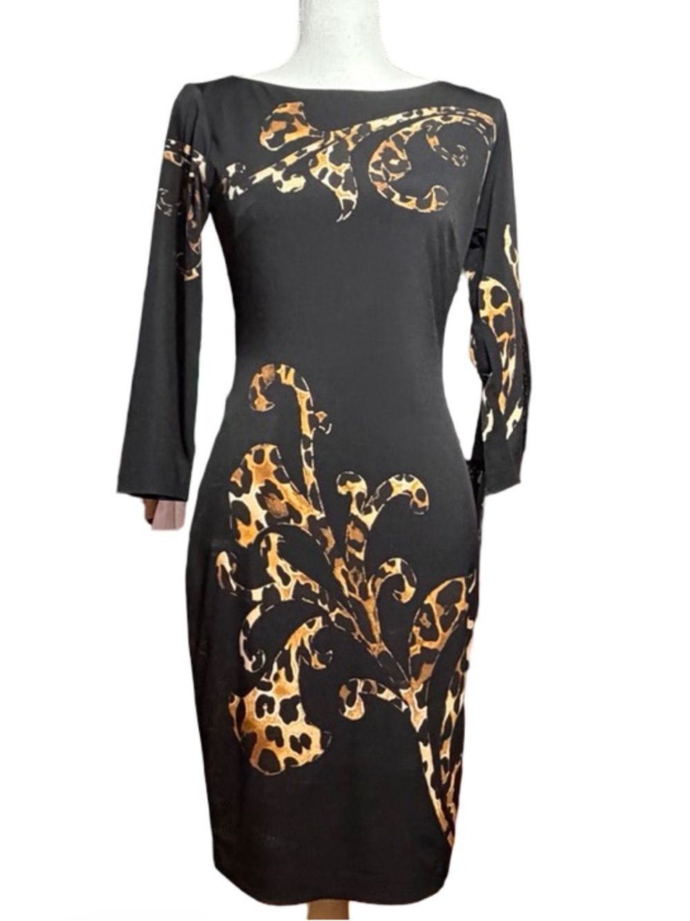 Caché Leopard Print Scroll Bodycon Sheath Dress – 0 - Picture 3 of 15